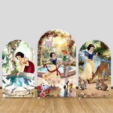 JY1473 Rose Garden Snow White Arch Backdrop Cover, Elastic Fabric Background for Kids Romantic Party