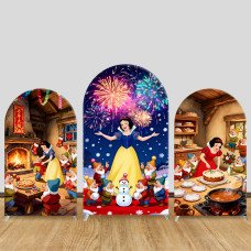 JY1474 Holiday Celebration Snow White Arch Backdrop Cover, Elastic Fabric Background for Kids Festive Party