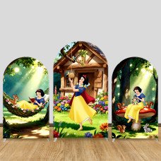 JY1478 Forest Fairy Tale Snow White Arch Backdrop Cover, Elastic Fabric Background for Girls Dreamy Party