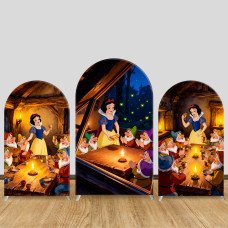 JY1479 Cozy Cabin Dinner Snow White Arch Backdrop Cover, Elastic Fabric Background for Kids Festive Party
