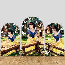 JY1480 Forest Feeding Snow White Arch Backdrop Cover, Elastic Fabric Background for Girls Birthday Party