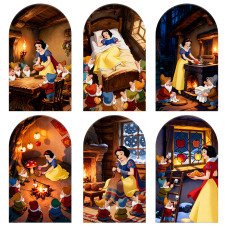 JY1482 Cozy Cottage Snow White Arch Backdrop Cover, Elastic Fabric Background for Kids Themed Party