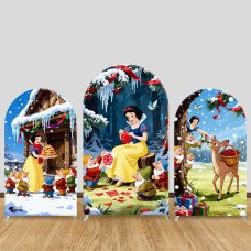 JY1484 Winter Celebration Snow White Arch Backdrop Cover, Elastic Fabric Background for Kids Festive Party