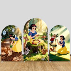 JY1485 Forest Adventure Snow White Arch Backdrop Cover, Elastic Fabric Background for Girls Magical Party