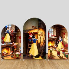 JY1486 New Year Cottage Snow White Arch Backdrop Cover, Elastic Fabric Background for Kids Festive Party