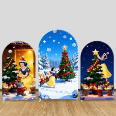 JY1487 Christmas Celebration Snow White Arch Backdrop Cover, Elastic Fabric Background for Kids Holiday Party