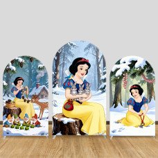 JY1490 Winter Forest Snow White Arch Backdrop Cover, Elastic Fabric Background for Girls Holiday Party