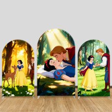 JY1492 True Love's Kiss Snow White Arch Backdrop Cover, Elastic Fabric Background for Girls Romantic Party