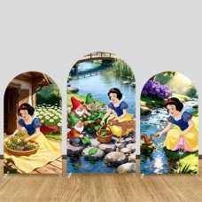 JY1494 Stream Harvest Snow White Arch Backdrop Cover, Elastic Fabric Background for Kids Nature Party