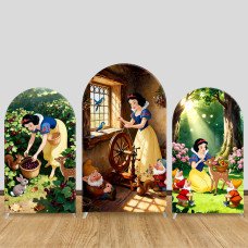 JY1495 Forest Harvest Snow White Arch Backdrop Cover, Elastic Fabric Background for Girls Nature Party