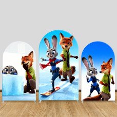 JY1497  Ice Adventure Zootopia Arch Backdrop Cover, Elastic Fabric Background for Kids Action Party