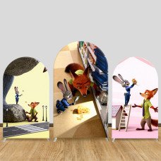 JY1498  City Detective Zootopia Arch Backdrop Cover, Elastic Fabric Background for Kids Whimsical Party