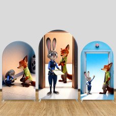 JY1500  Police Station Zootopia Arch Backdrop Cover, Elastic Fabric Background for Kids Party