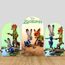 JY1501  Zootopia Judy & Nick Desert Adventure Arch Backdrop Cover, Elastic Fabric Background for Kids Party