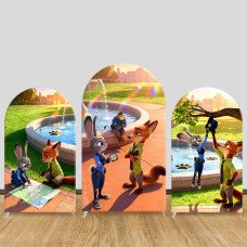 JY1502 Zootopia Judy & Nick Fountain Park Arch Backdrop Cover, Elastic Fabric Background for Birthday Party JY1502 Zootopia Judy & Nick Fountain Park Arch Backdrop Cover, Elastic Fabric Background for Birthday Party