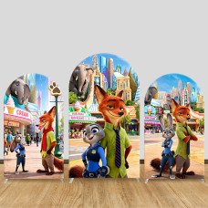 JY1503  Zootopia Judy & Nick City Street Arch Backdrop Cover, Elastic Fabric Background for Themed Party