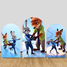 JY1504  Zootopia Judy & Nick Ice Skating Arch Backdrop Cover, Elastic Fabric Background for Winter Party