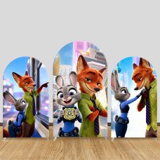 JY1509  Zootopia Judy & Nick City View Arch Backdrop Cover, Elastic Fabric Background for Themed Party