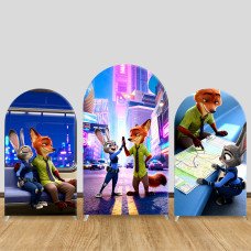 JY1510  Zootopia Judy & Nick Neon City Night Arch Backdrop Cover, Elastic Fabric Background for Modern Party