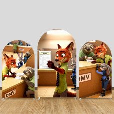 JY1513  Zootopia Judy & Nick DMV Sloth Office Arch Backdrop Cover, Elastic Fabric Background for Funny Party