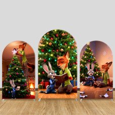 JY1514 Zootopia Judy & Nick Christmas Cabin Arch Backdrop Cover, Elastic Fabric Background for Holiday Party JY1514 Zootopia Judy & Nick Christmas Cabin Arch Backdrop Cover, Elastic Fabric Background for Holiday Party