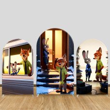 JY1517  Zootopia Judy & Nick Winter Station Arch Backdrop Cover, Elastic Fabric Background for Holiday Party