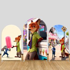 JY1518  Zootopia Judy & Nick Summer Ice Pop Arch Backdrop Cover, Elastic Fabric Background for Summer Party
