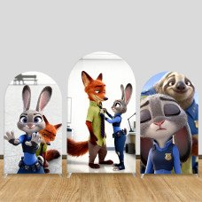 JY1522  Zootopia Judy & Nick Police Station Daily Arch Backdrop Cover, Elastic Fabric Background for Themed Party