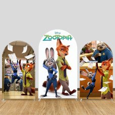 JY1526  Zootopia Judy & Nick Police Station Arch Backdrop Cover, Elastic Fabric Background for Kids Party