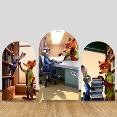 JY1529  Zootopia Judy & Nick Office Daily Life Arch Backdrop Cover, Elastic Fabric Background for Themed Party