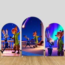 JY1534  Zootopia Judy & Nick Aurora Rooftop Arch Backdrop Cover, Elastic Fabric Background for Magical Party