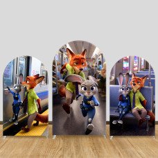JY1535  Zootopia Judy & Nick Subway Adventure Arch Backdrop Cover, Elastic Fabric Background for Action Party