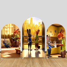 JY1536  Zootopia Judy & Nick Cozy Daily Life Arch Backdrop Cover, Elastic Fabric Background for Kids Party