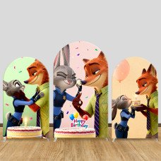JY1537  Zootopia Judy & Nick Birthday Celebration Arch Backdrop Cover, Elastic Fabric Background for Birthday Party