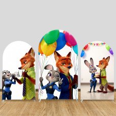 JY1539 Zootopia Judy & Nick Balloon Party Arch Backdrop Cover, Elastic Fabric Background for Festive Party