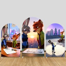 JY1540 Zootopia Judy & Nick City Sunset Arch Backdrop Cover, Elastic Fabric Background for Themed Party