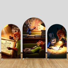JY1552 Zootopia Judy & Nick Detective Case Solving Arch Backdrop Cover, Elastic Fabric Background for Mystery Party