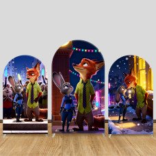 JY1553 Zootopia Judy & Nick Neon City Celebration Arch Backdrop Cover, Elastic Fabric Background for Festive Party