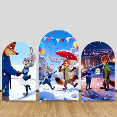 JY1555 Zootopia Judy & Nick Snowy Birthday Party Arch Backdrop Cover, Elastic Fabric Background for Kids Birthday JY1555 Zootopia Judy & Nick Snowy Birthday Party Arch Backdrop Cover, Elastic Fabric Background for Kids Birthday
