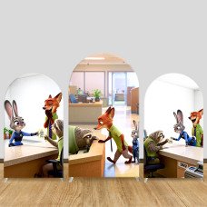 JY1556 Zootopia Judy & Nick DMV Office Scene Arch Backdrop Cover, Elastic Fabric Background for Funny Party