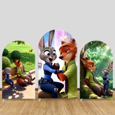 JY1557 Zootopia Judy & Nick Park Daily Moments Arch Backdrop Cover, Elastic Fabric Background for Casual Party