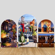 JY1559 Zootopia Judy & Nick Fantasy and Celebration Arch Backdrop Cover, Elastic Fabric Background for Magical Party