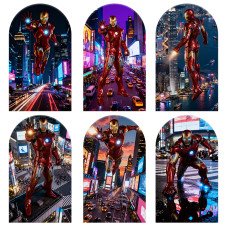 JY1562 Iron Man City Battle Action Arch Backdrop Cover, Elastic Fabric Background for Boys Party