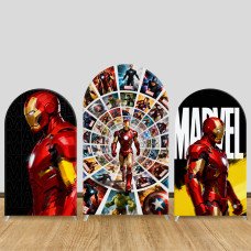 JY1563 Marvel Iron Man Collage Arch Backdrop Cover, Elastic Fabric Background for Themed Party