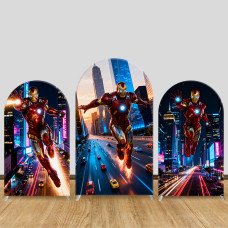 JY1566 Iron Man City Flight Action Arch Backdrop Cover, Elastic Fabric Background for Boys Party