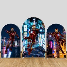 JY1569  Iron Man Neon Tech City Arch Backdrop Cover, Elastic Fabric Background for Sci-Fi Party