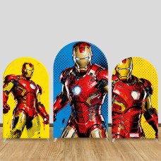 JY1570  Iron Man Pop Comic Style Arch Backdrop Cover, Elastic Fabric Background for Superhero Party