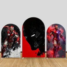 JY1571 Iron Man Dark Art Style Arch Backdrop Cover, Elastic Fabric Background for Cool Themed Party