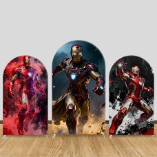 JY1573 Iron Man Epic Battle Style Arch Backdrop Cover, Elastic Fabric Background for Boys Adventure Party