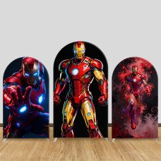 JY1575 Iron Man Neon Battle Style Arch Backdrop Cover, Elastic Fabric Background for Superhero Party